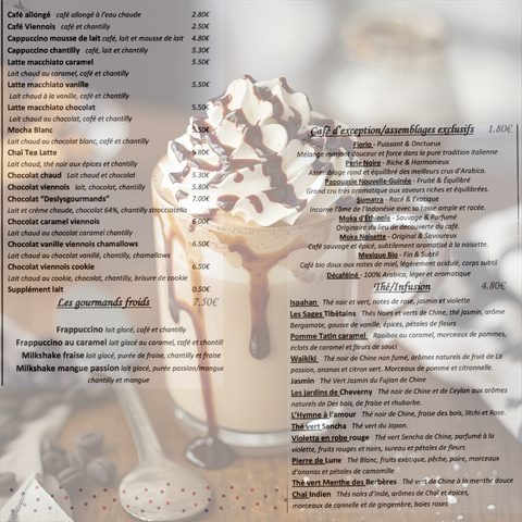 Carte salon de thé _ Boissons chaudes et gourmandes